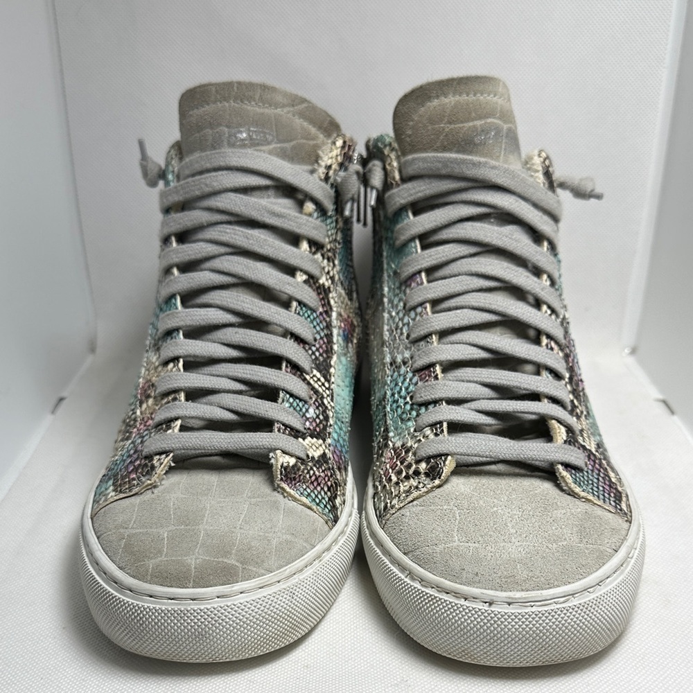 P448 Star Snakeskin Embossed & Grey Suede Hidden Heel High Top Sneaker Sz EU 38 - Picture 3 of 16